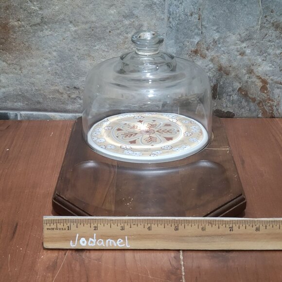 Vintage Cheese and Cracker Platter Tray Ceramic Tile Glass Dome Himark 1982 - Picture 9 of 14